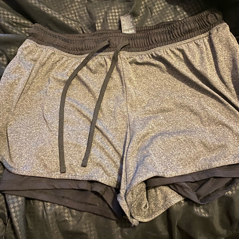 Champion grey/black workout shorts with spandex in-line